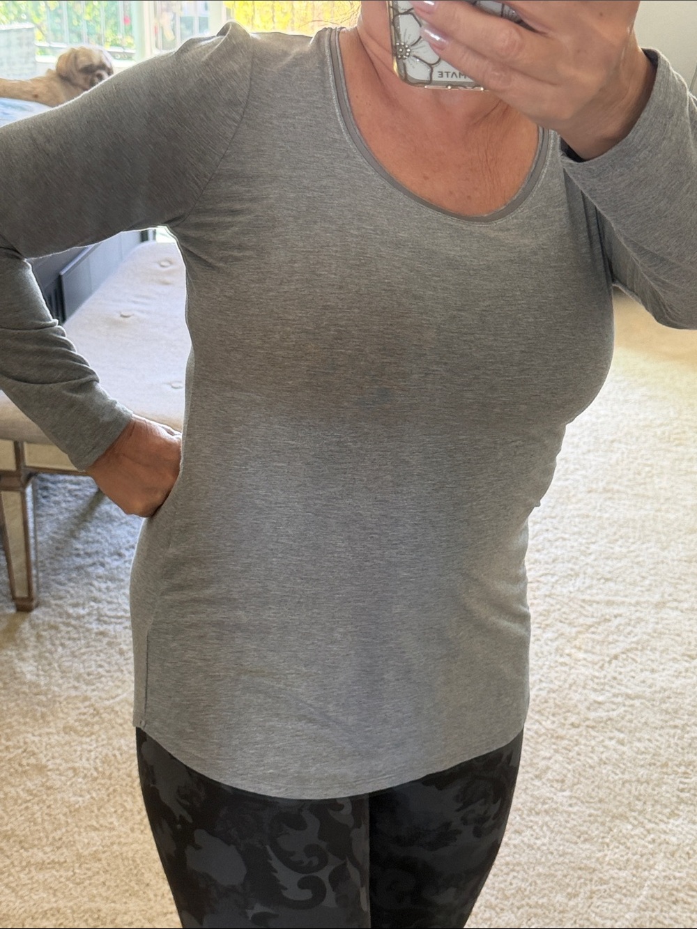 White House Black Market Heather Gray Scoop Neck Long Sleeve Top
